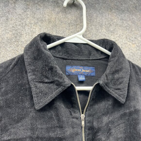 Vintage Guess Jeans Dress Womens 7 Black Corduroy Zip Front Mini Shirt 90s Y2k - Picture 3 of 12